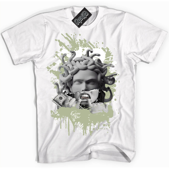 Cool White Shirt with “ Medusa ” design that perfectly matches Next Nature Olive Aura Dunks.
