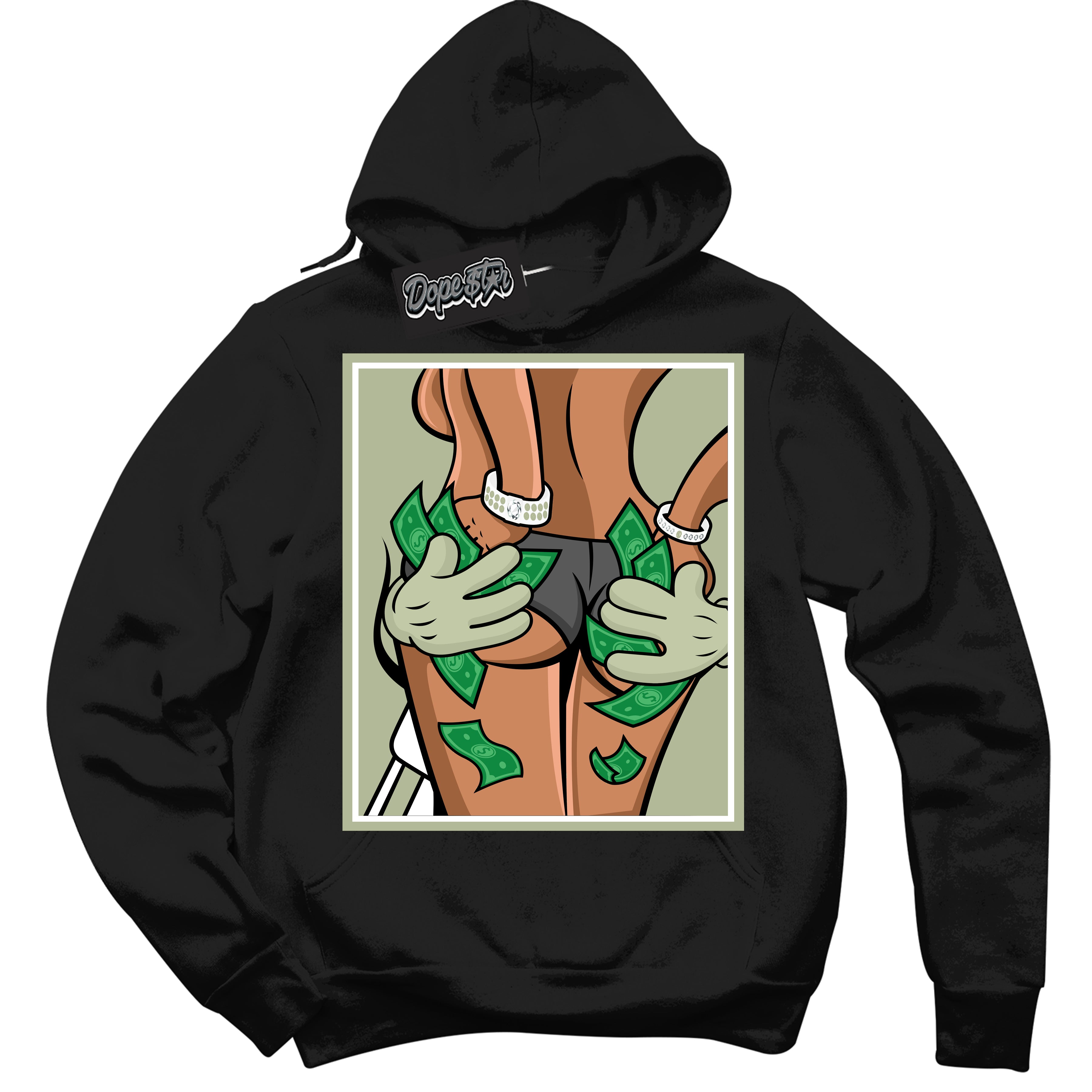 Cool Black Hoodie with “ Money Hands ”  design that Perfectly Matches Next Nature Olive Aura Dunks.
