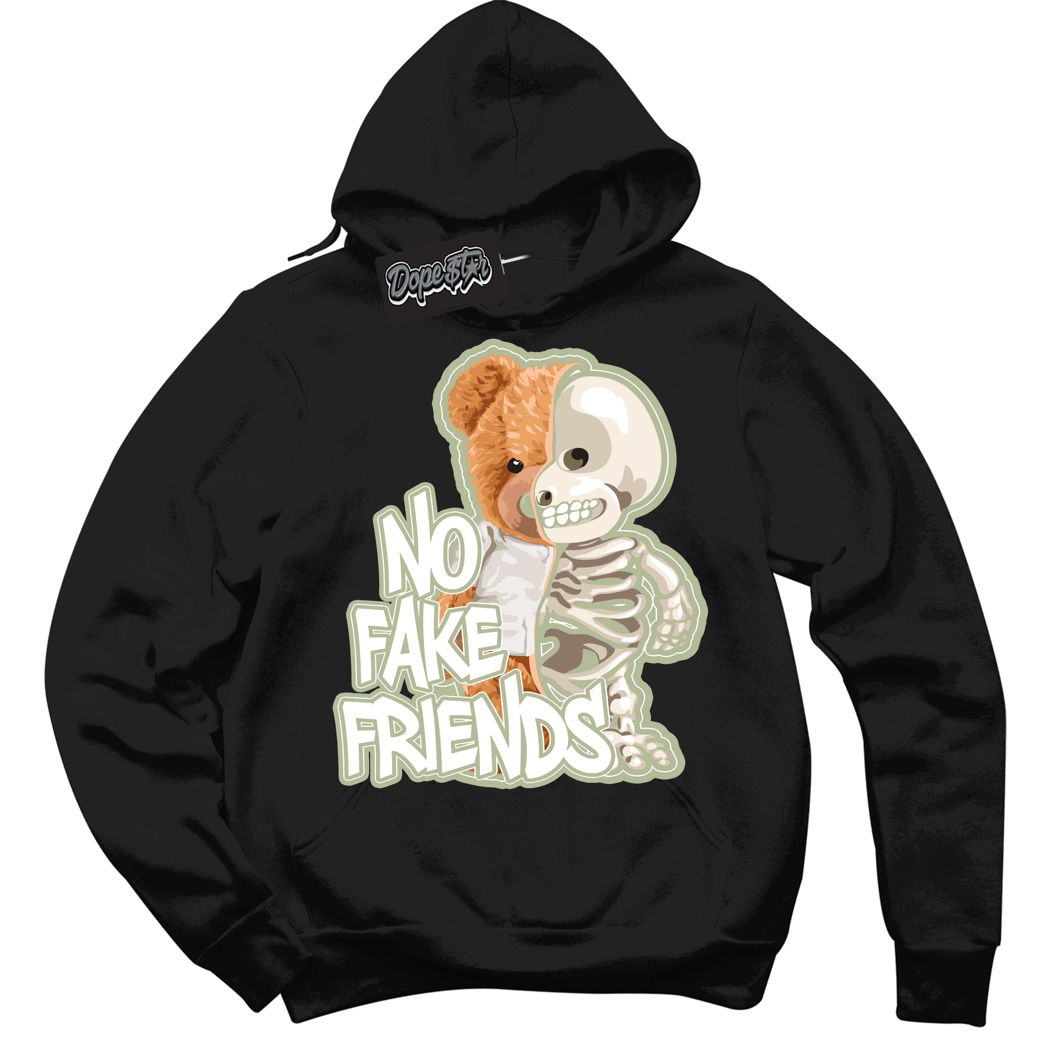 Cool Black Hoodie with “ No Fake Friends ”  design that Perfectly Matches Next Nature Olive Aura Dunks.
