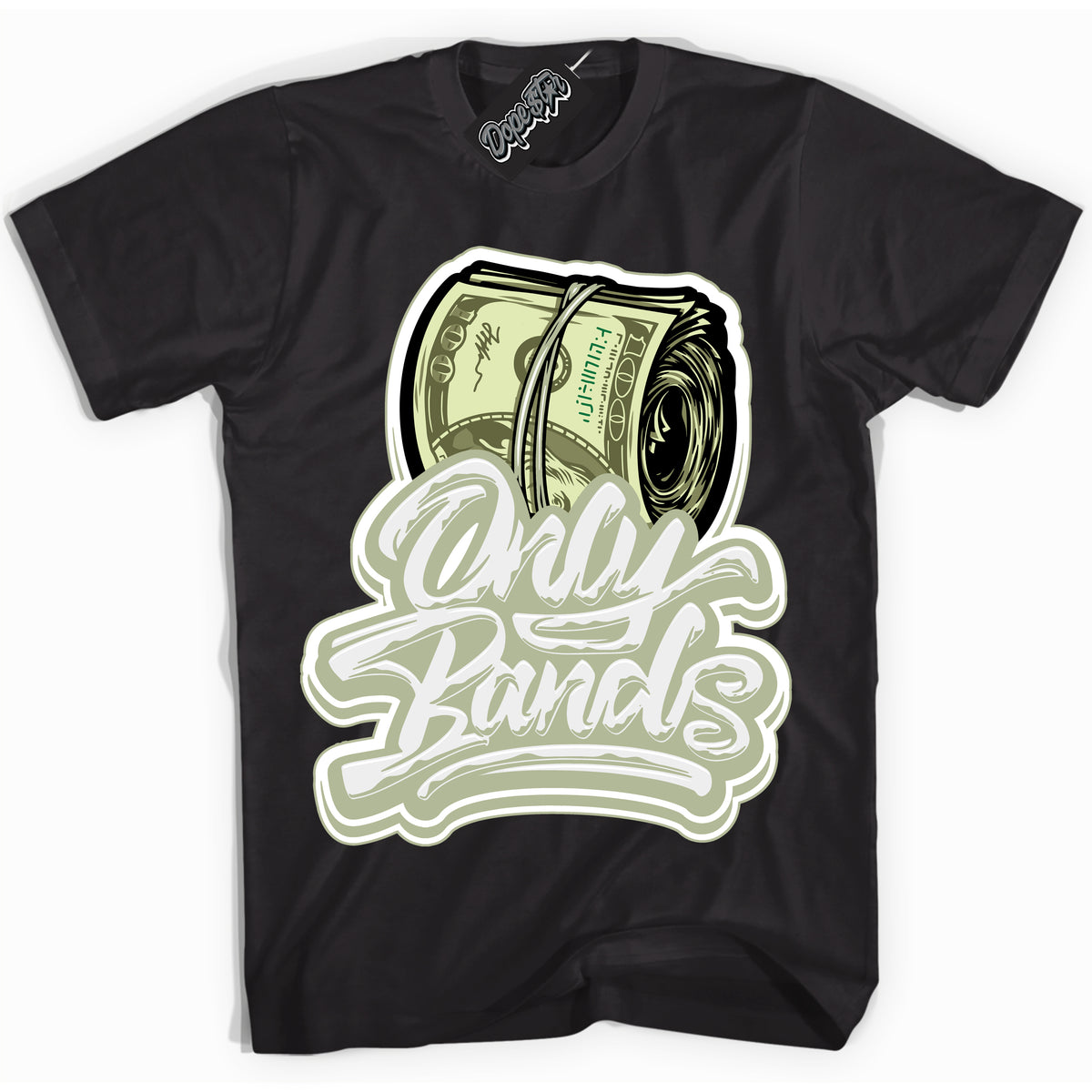 Cool Black Shirt with “ Only Bands ” design that perfectly matches Next Nature Olive Aura Dunks.
