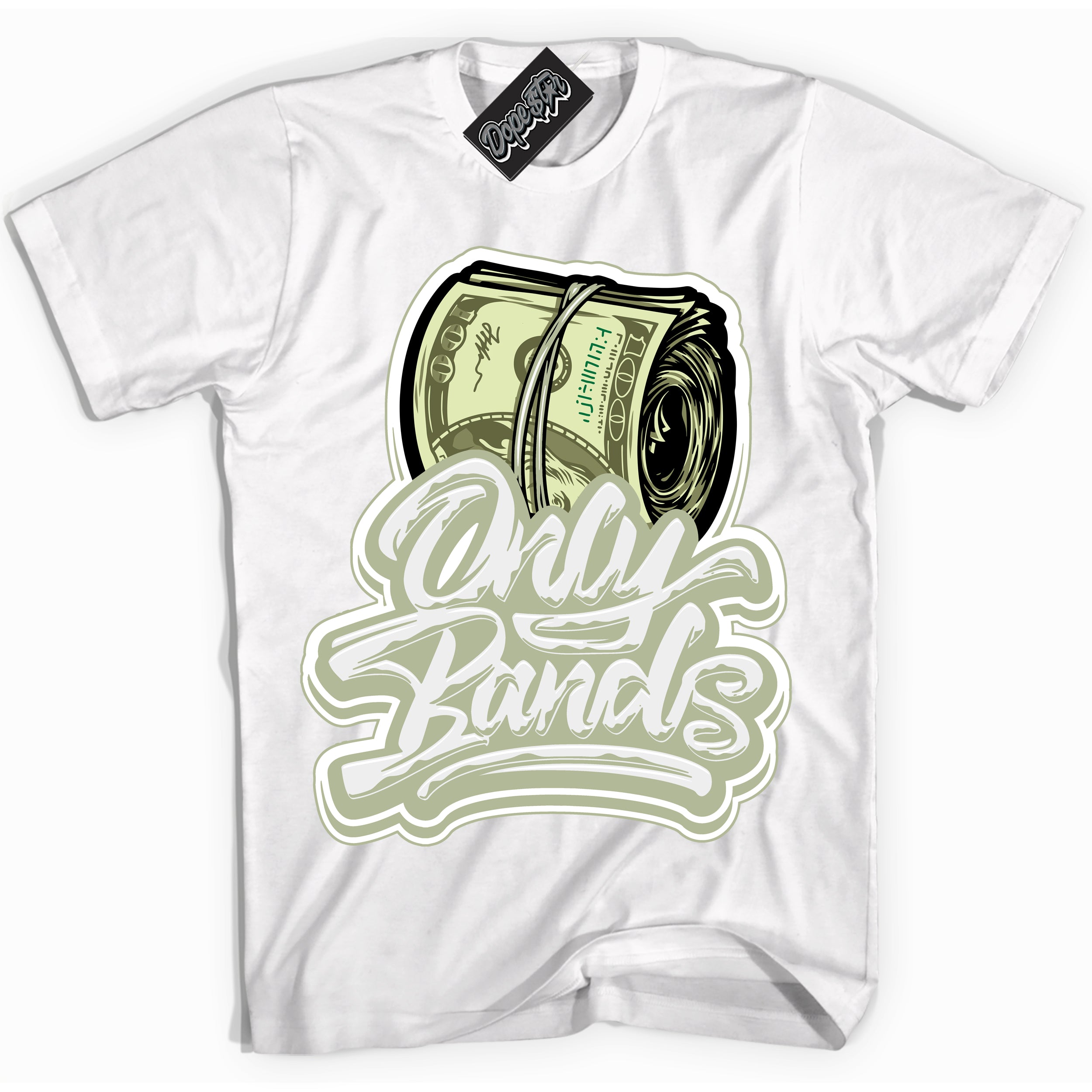 Cool White Shirt with “ Only Bands ” design that perfectly matches Next Nature Olive Aura Dunks.
