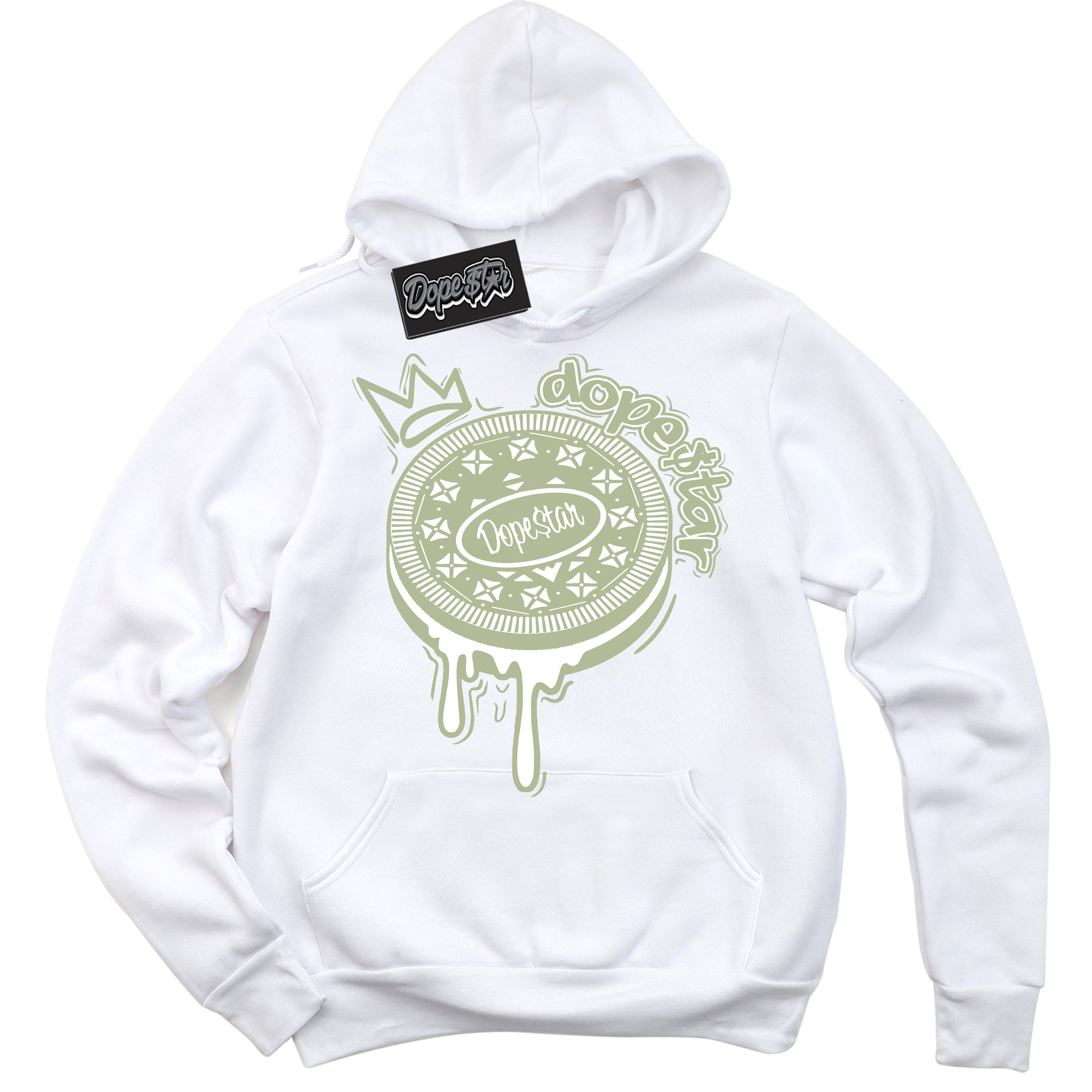 Cool White Hoodie with “ Oreo DS ”  design that Perfectly Matches Next Nature Olive Aura Dunks.
