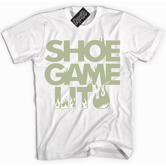 Cool White Shirt with “ Shoe Game Lit ” design that perfectly matches Next Nature Olive Aura Dunks.
