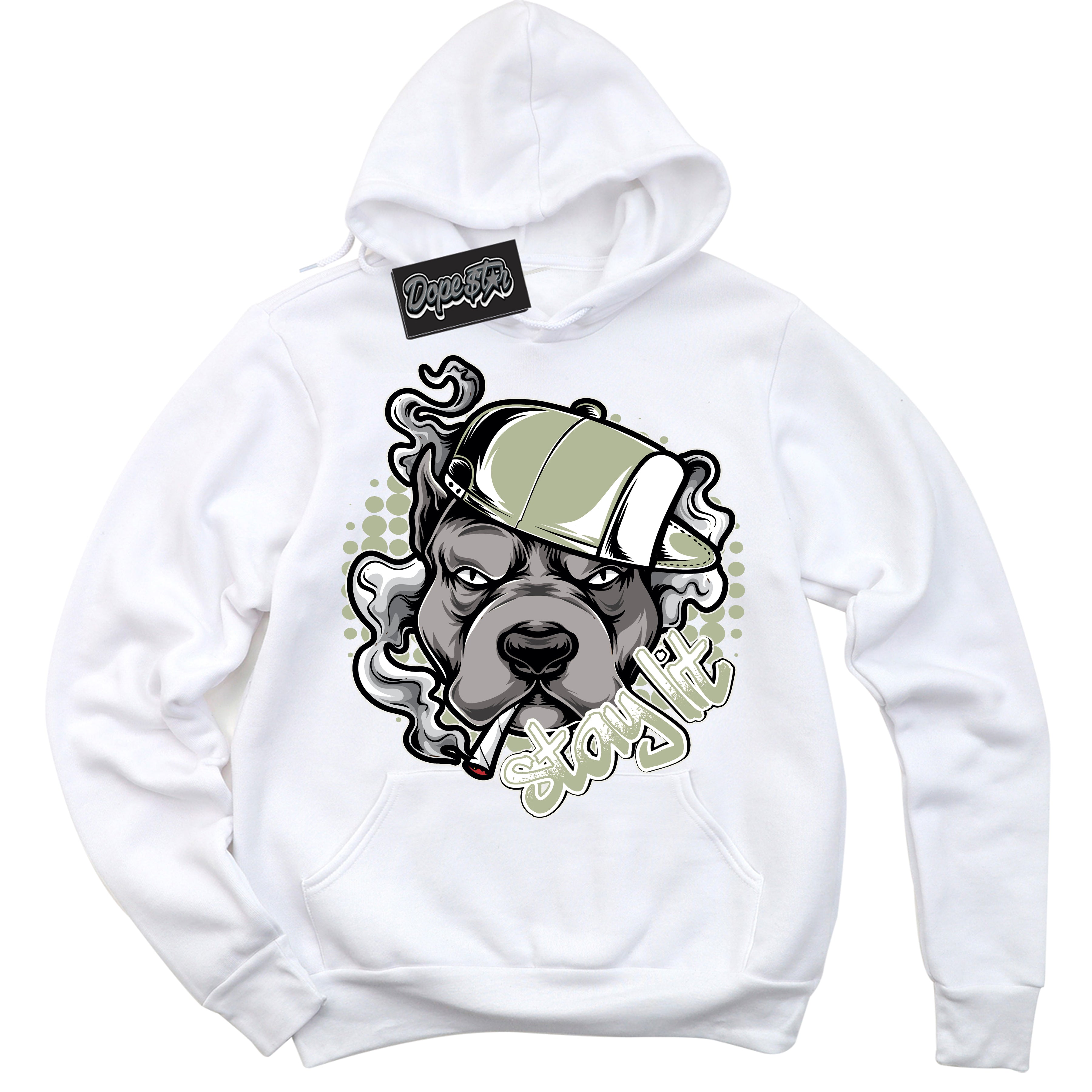 Cool White Hoodie with “ Stay Lit ”  design that Perfectly Matches Next Nature Olive Aura Dunks.
