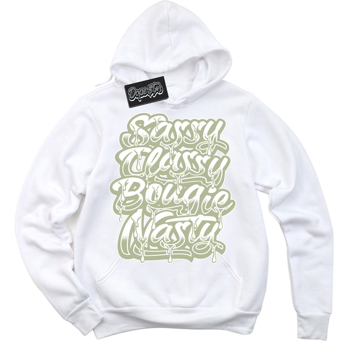 Cool White Hoodie with “ Sassy Classy ”  design that Perfectly Matches Next Nature Olive Aura Dunks.
