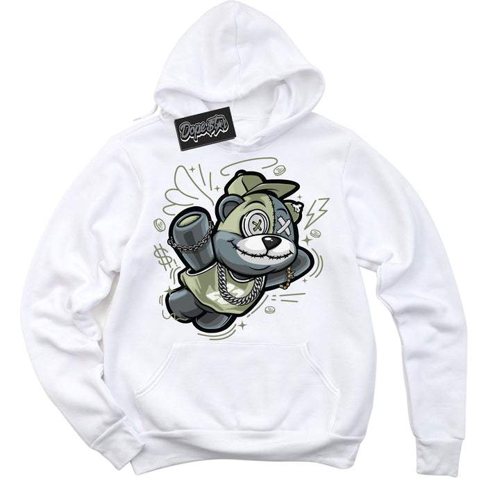 Cool White Hoodie with “ Slam Dunk Bear ”  design that Perfectly Matches Next Nature Olive Aura Dunks.
