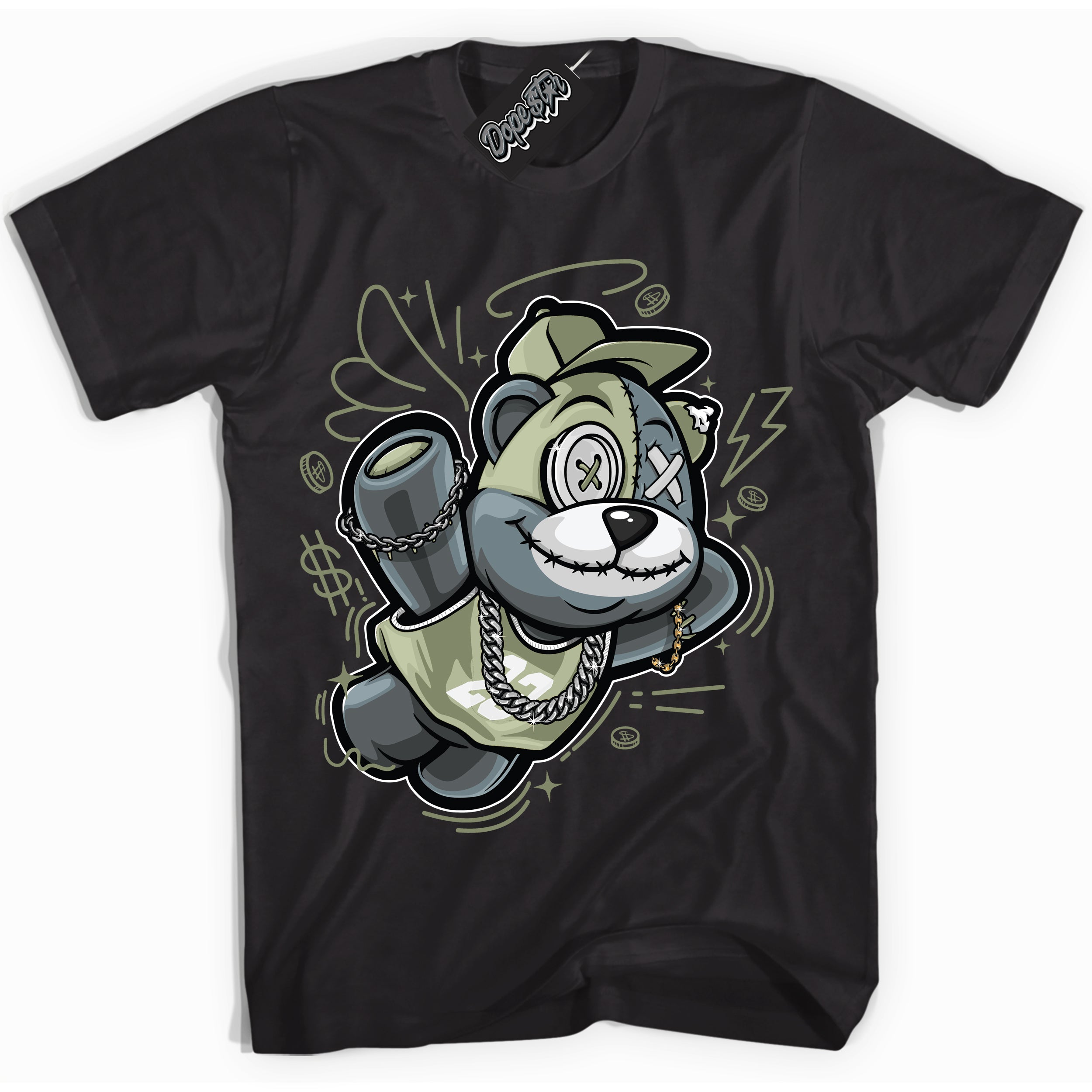 Cool Black Shirt with “ Slam Dunk Bear ” design that perfectly matches Next Nature Olive Aura Dunks.
