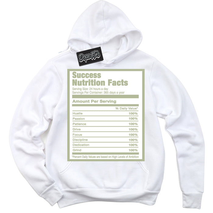Cool White Hoodie with “ Success Nutrition ”  design that Perfectly Matches Next Nature Olive Aura Dunks.
