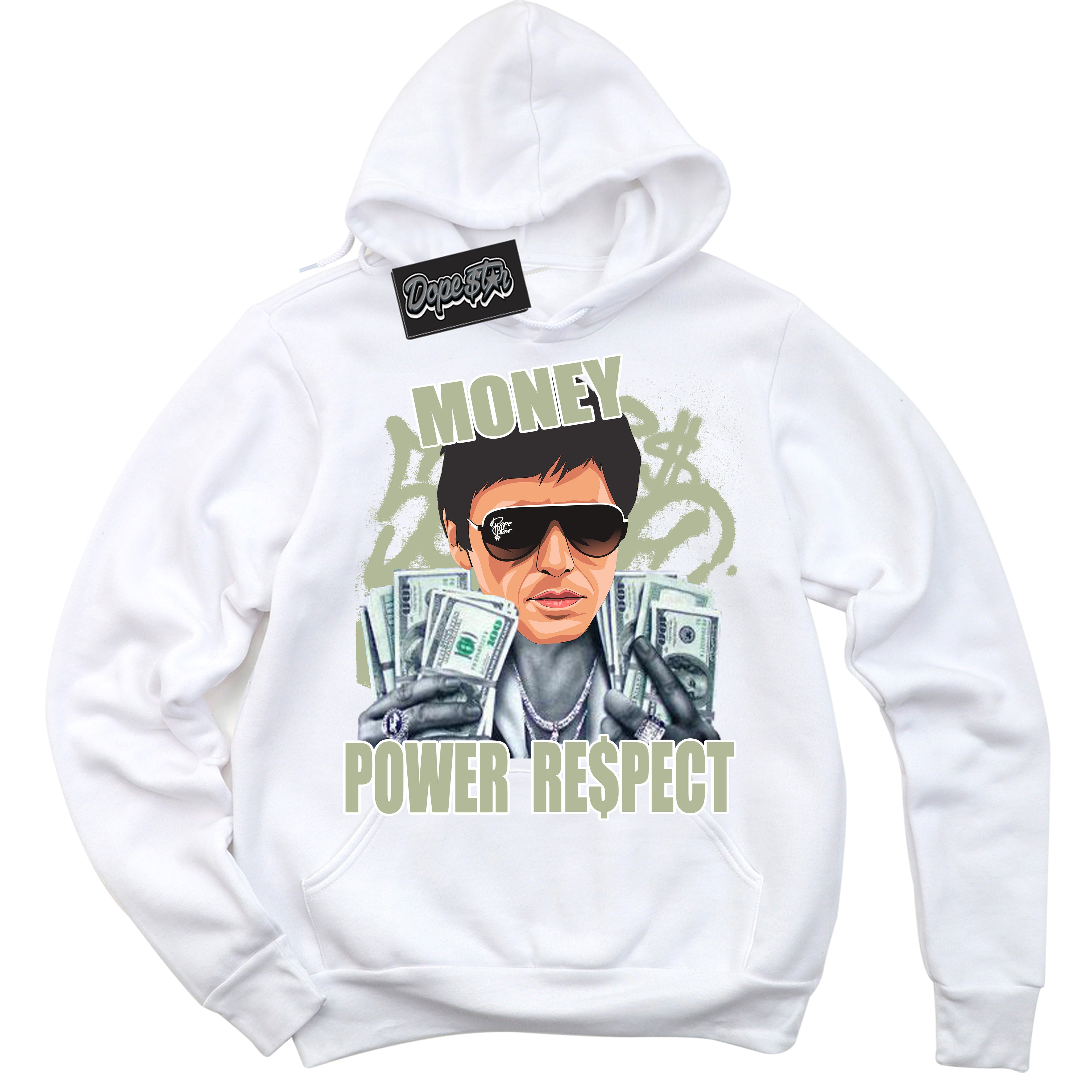 Cool White Hoodie with “ Tony Montana ”  design that Perfectly Matches Next Nature Olive Aura Dunks.
