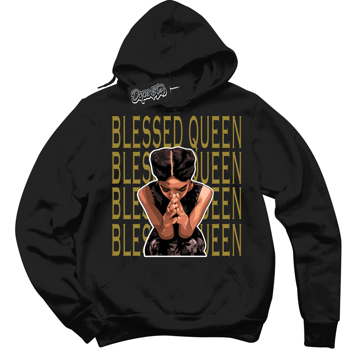 Cool Black Hoodie with “ Blessed Queen ”  design that Perfectly Matches Pacific Moss Dunks.
