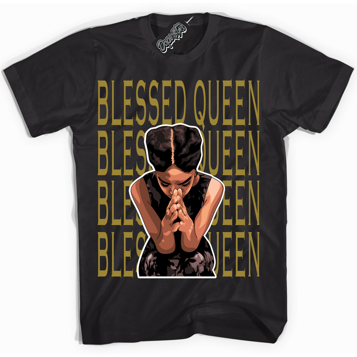 Cool Black Shirt with “ Blessed Queen ” design that perfectly matches Pacific Moss Dunks.
