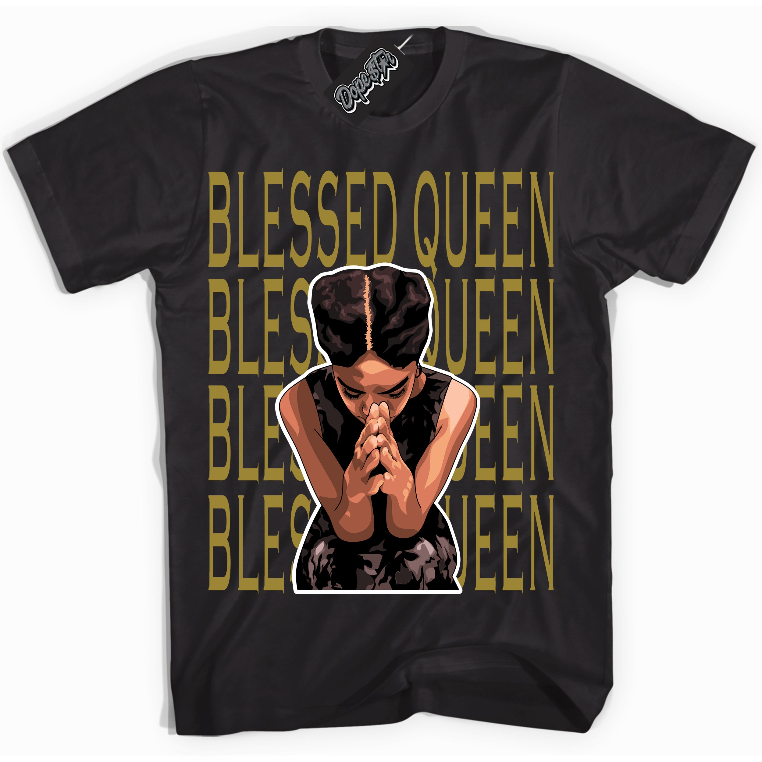 Cool Black Shirt with “ Blessed Queen ” design that perfectly matches Pacific Moss Dunks.

