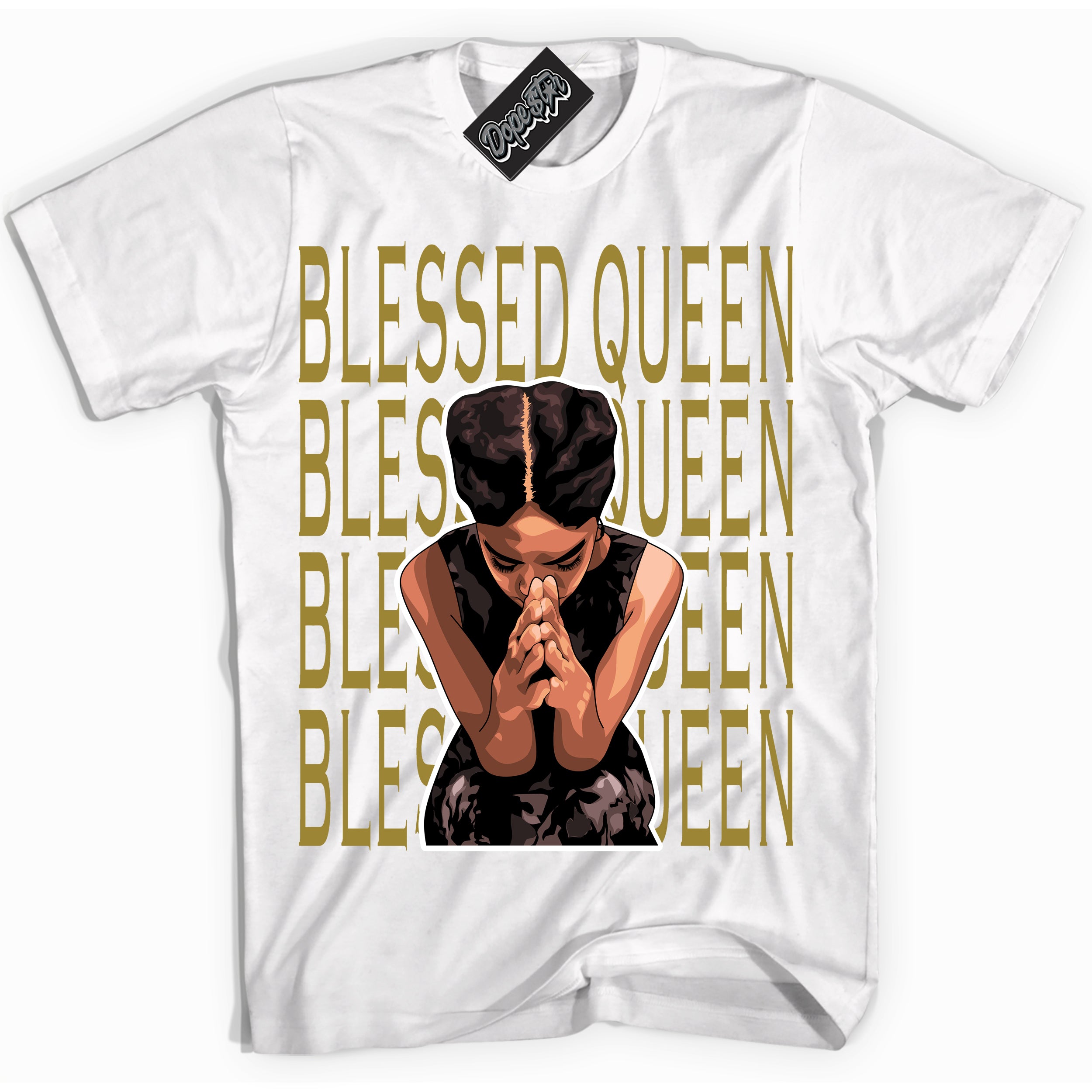 Cool White Shirt with “ Blessed Queen ” design that perfectly matches Pacific Moss Dunks.
