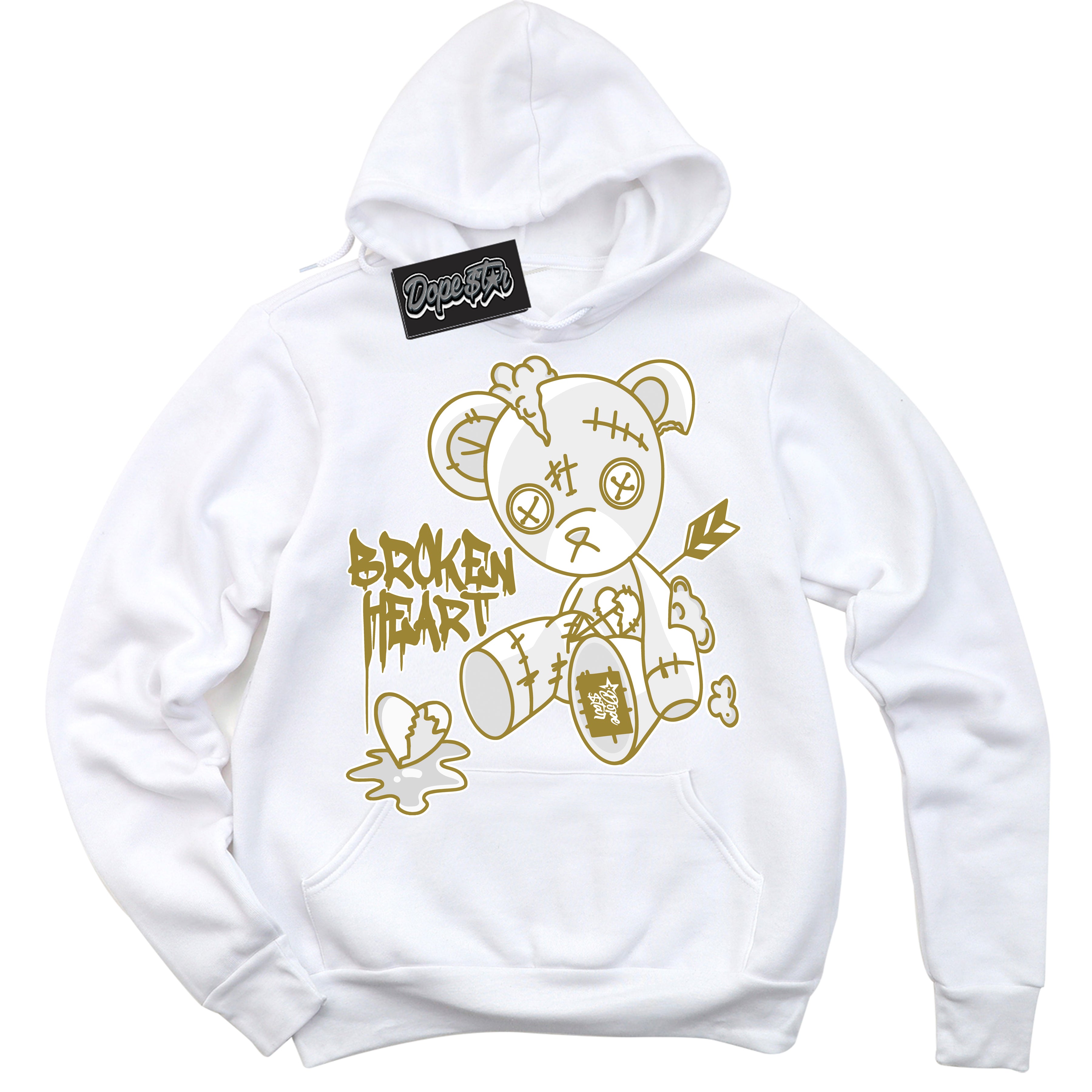 Cool White Hoodie with “ Broken Heart Bear ”  design that Perfectly Matches Pacific Moss Dunks.
