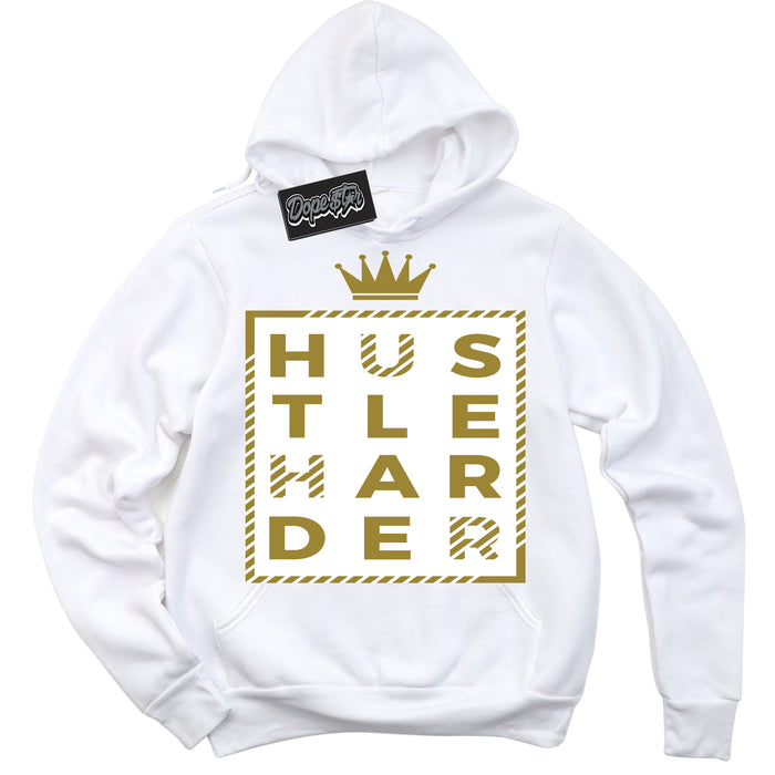 Cool White Hoodie with “ Hustle Harder ”  design that Perfectly Matches Pacific Moss Dunks.

