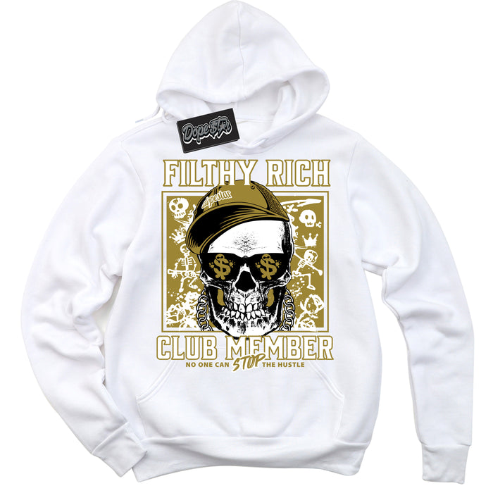 Cool White Hoodie with “ Filthy Rich ”  design that Perfectly Matches Pacific Moss Dunk Sneakers.
