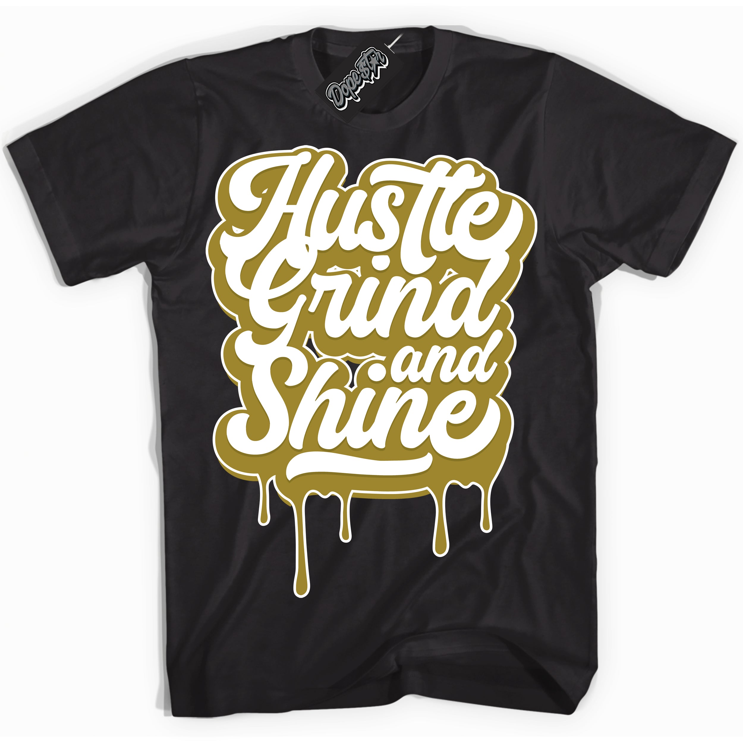 Cool Black Shirt with “ Hustle Grind And Shine ” design that perfectly matches Pacific Moss Dunks.
