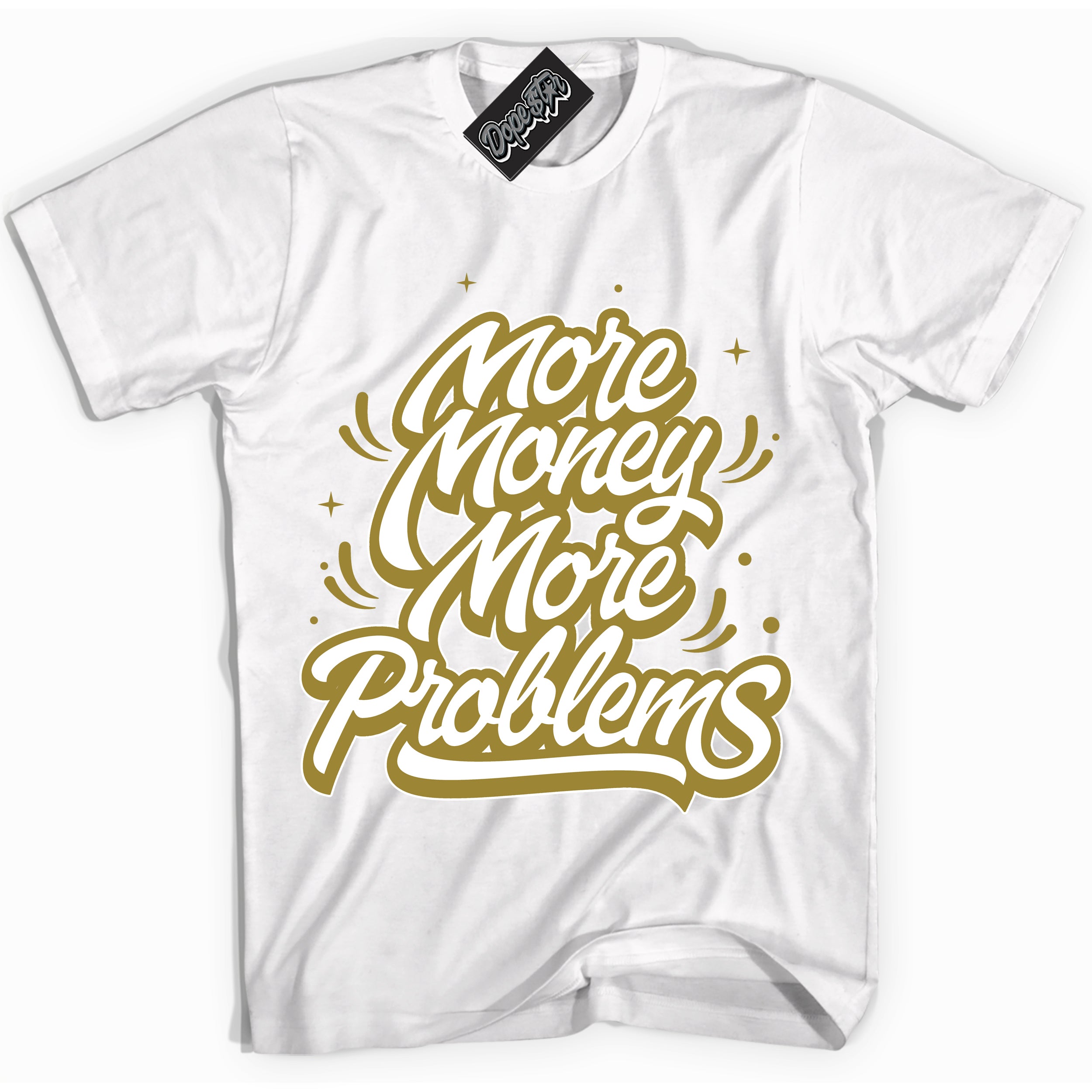 Cool White Shirt with “ More Money More Problems ” design that perfectly matches Pacific Moss Dunks.
