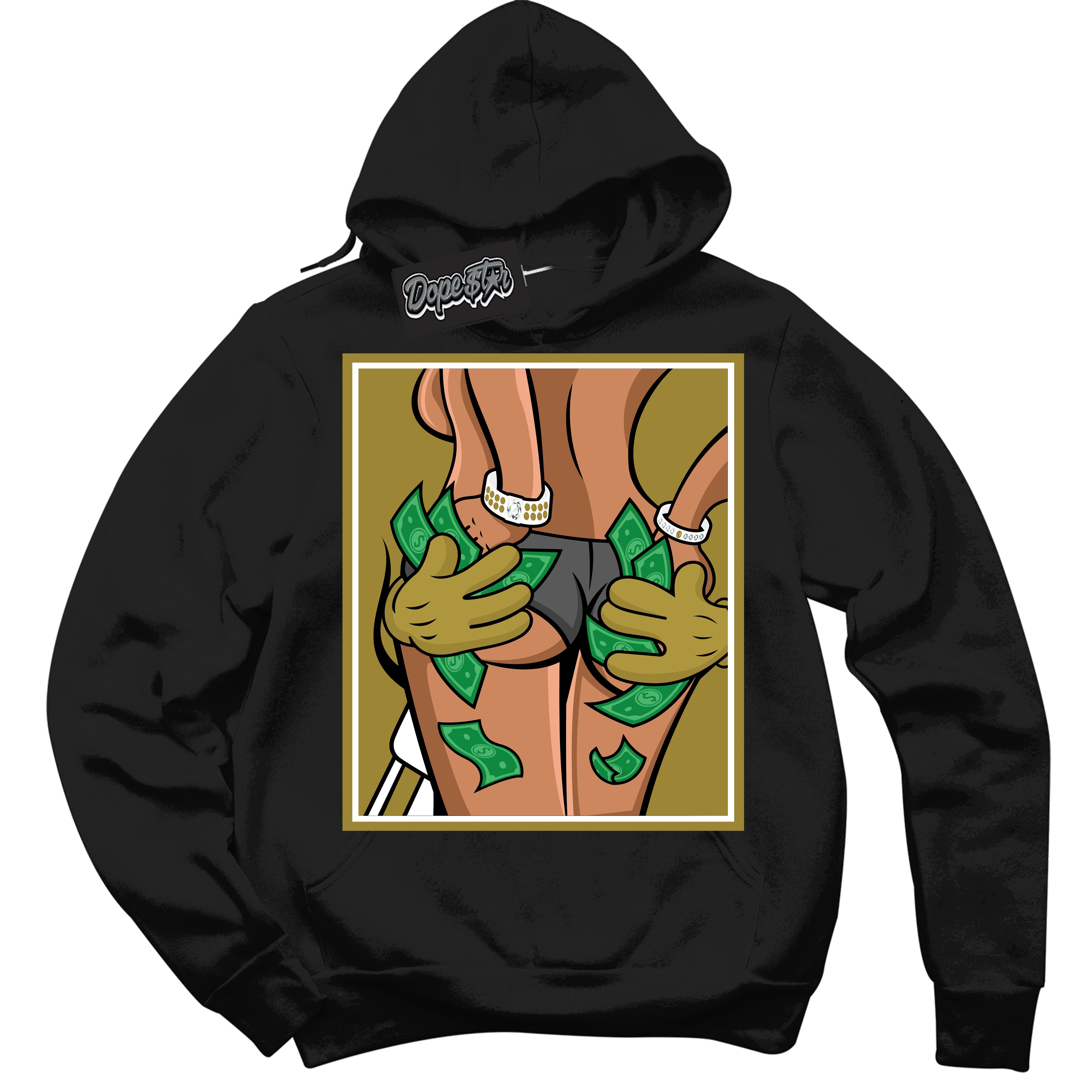 Cool Black Hoodie with “ Money Hands ”  design that Perfectly Matches Pacific Moss Dunks.
