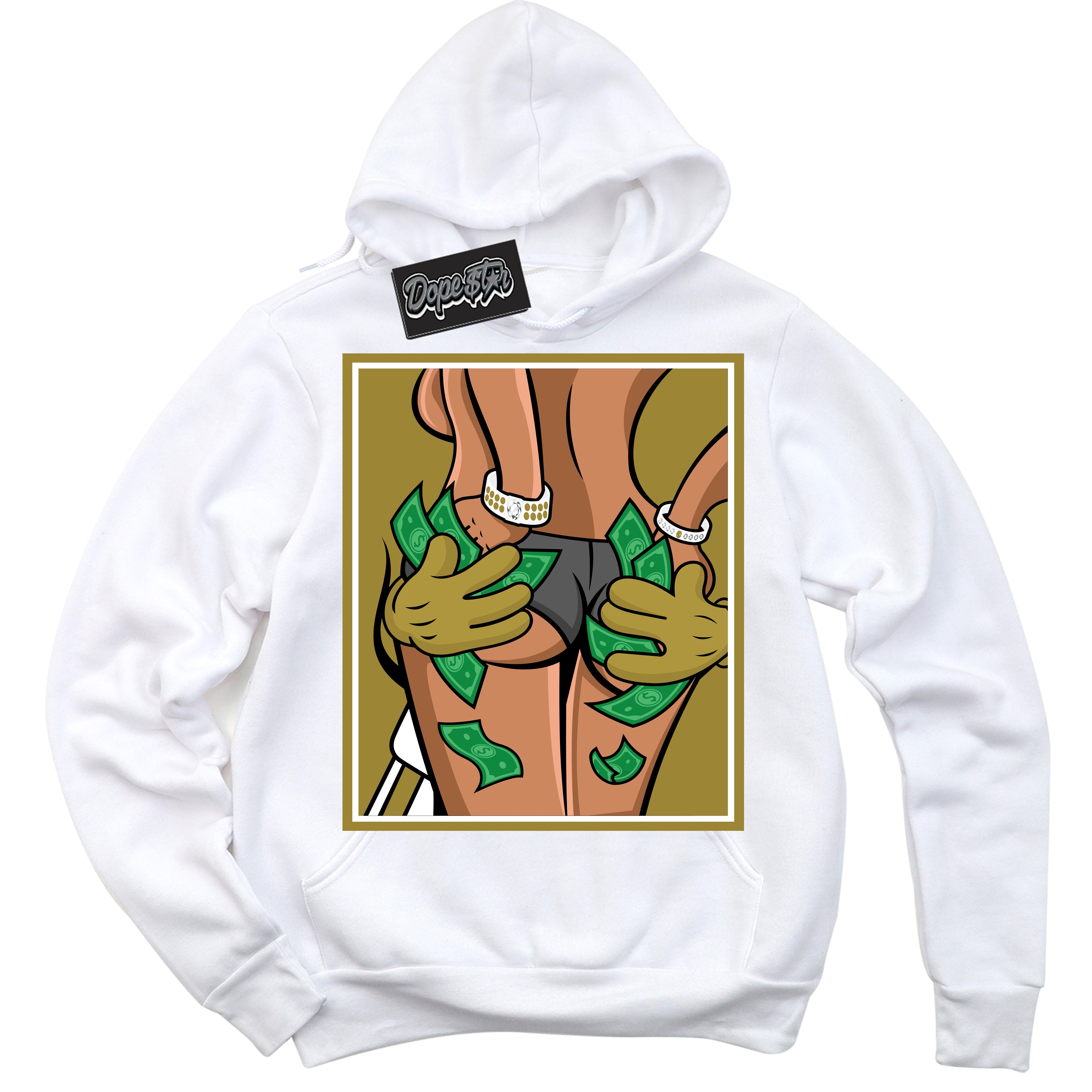 Cool White Hoodie with “ Money Hands ”  design that Perfectly Matches Pacific Moss Dunks.
