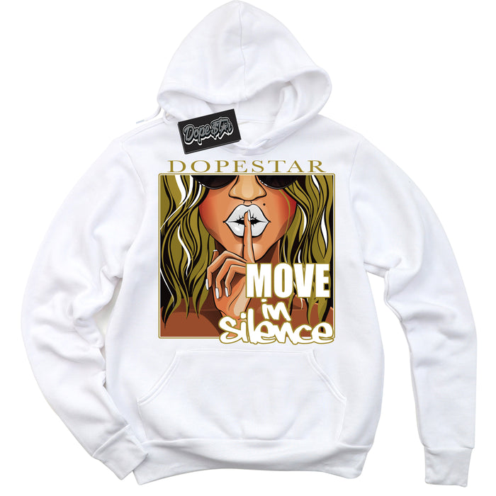 Cool White Hoodie with “ Move In Silence ”  design that Perfectly Matches Pacific Moss Dunks.
