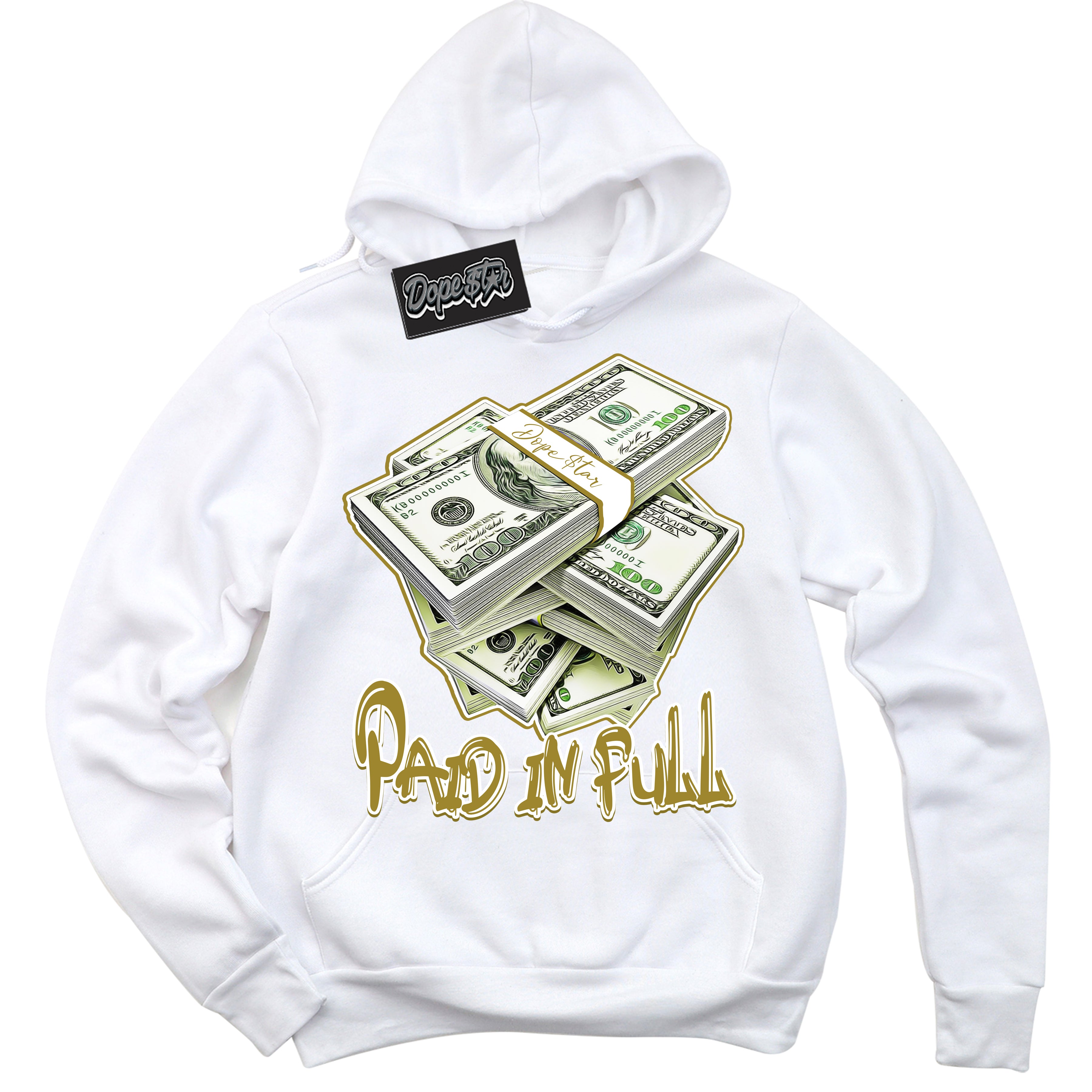 Cool White Hoodie with “ Paid In Full ”  design that Perfectly Matches Pacific Moss Dunks.
