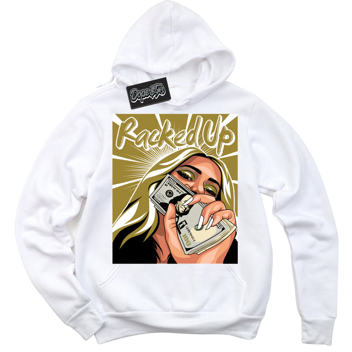 Cool White Hoodie with “ Racked Up ”  design that Perfectly Matches Pacific Moss Dunks.
