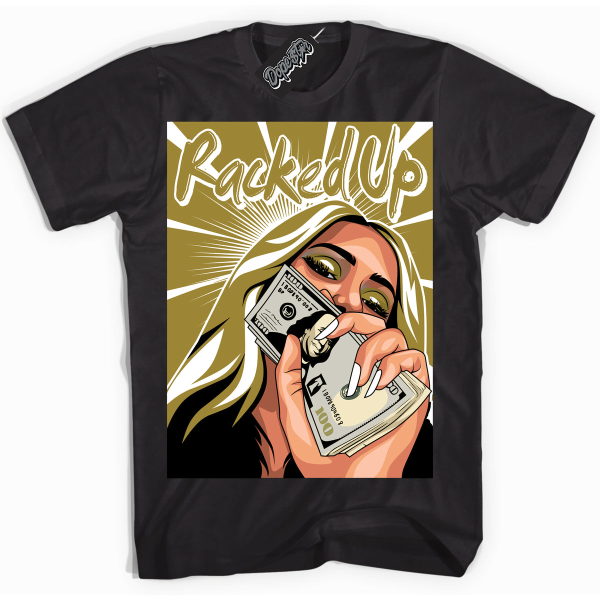Cool Black Shirt with “ Racked Up ” design that perfectly matches Pacific Moss Dunks.

