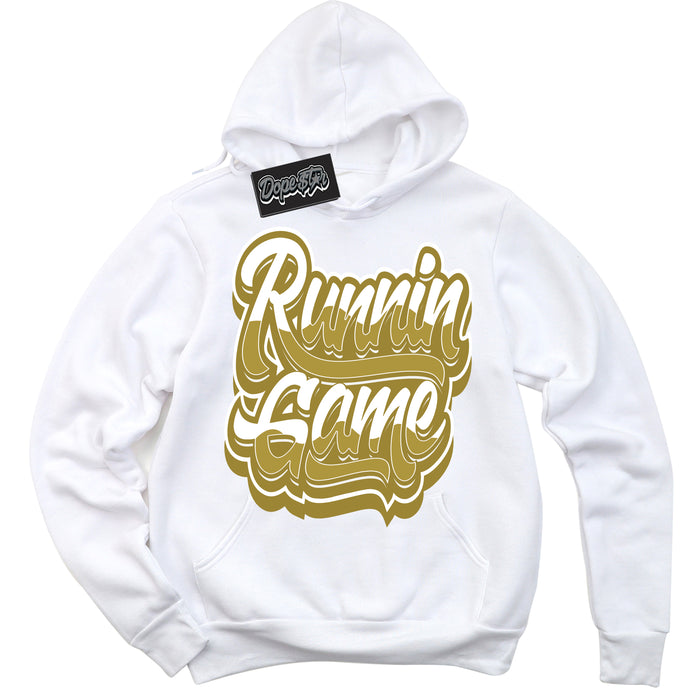 Cool White Hoodie with “ Running Game ”  design that Perfectly Matches Pacific Moss Dunks.
