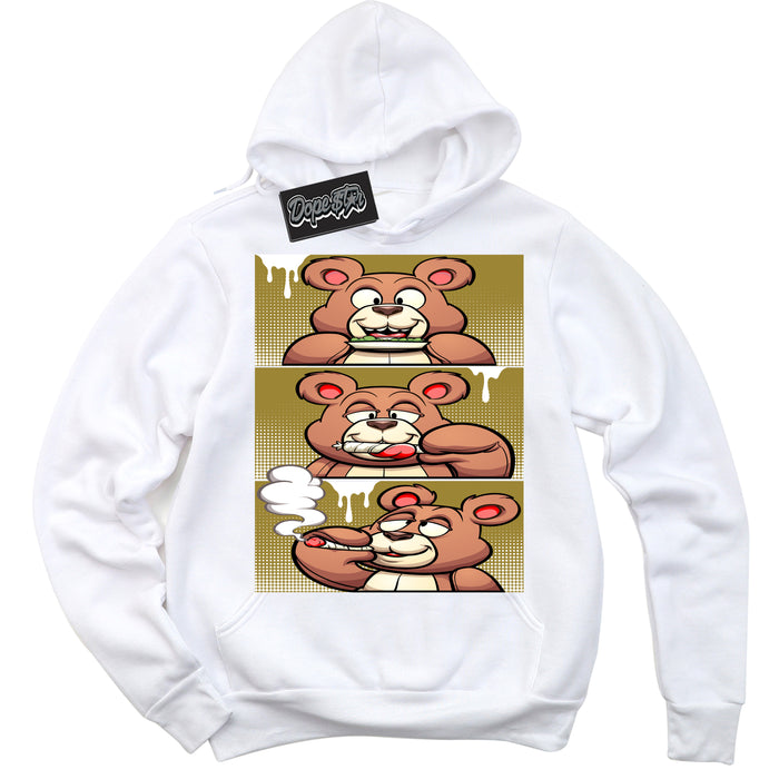 Cool White Hoodie with “ Roll It Lick It Smoke It Bear ”  design that Perfectly Matches Pacific Moss Dunks.

