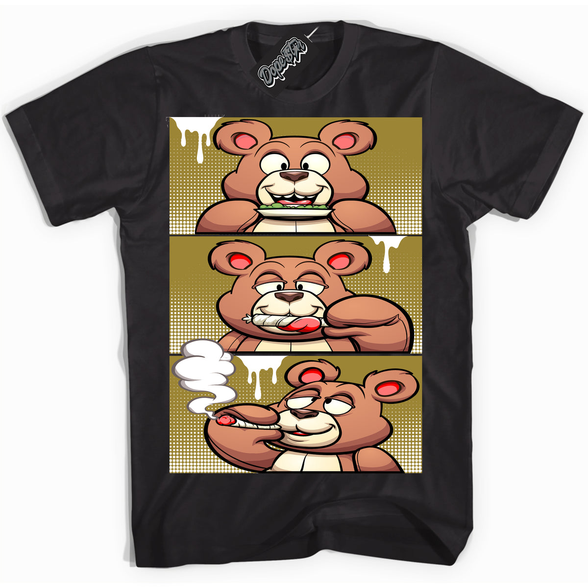 Cool Black Shirt with “ Roll It Lick It Smoke It Bear ” design that perfectly matches Pacific Moss Dunks.
