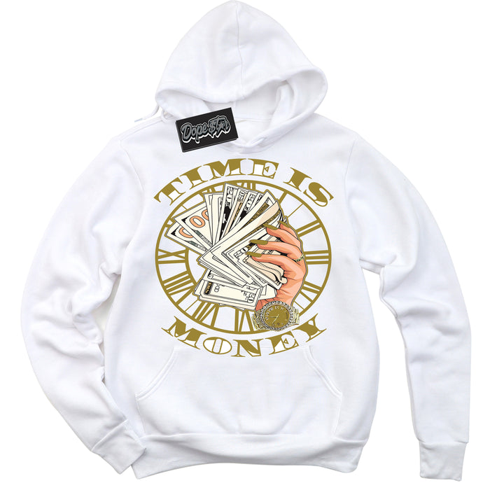 Cool White Hoodie with “ Time Is Money ”  design that Perfectly Matches Pacific Moss Dunks.
