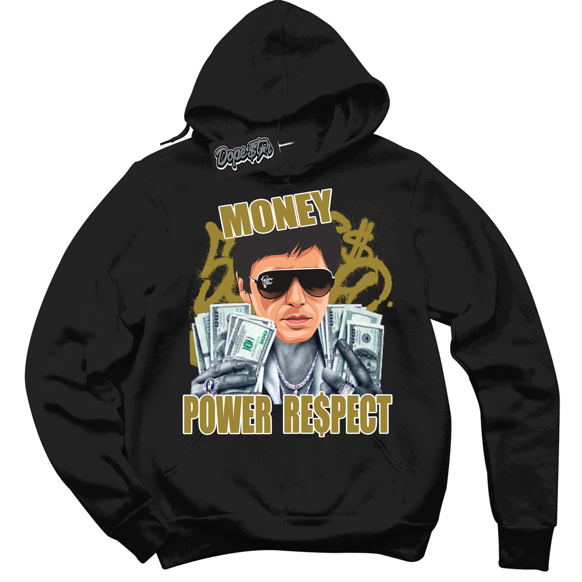 Cool Black Hoodie with “ Tony Montana ”  design that Perfectly Matches Pacific Moss Dunks.
