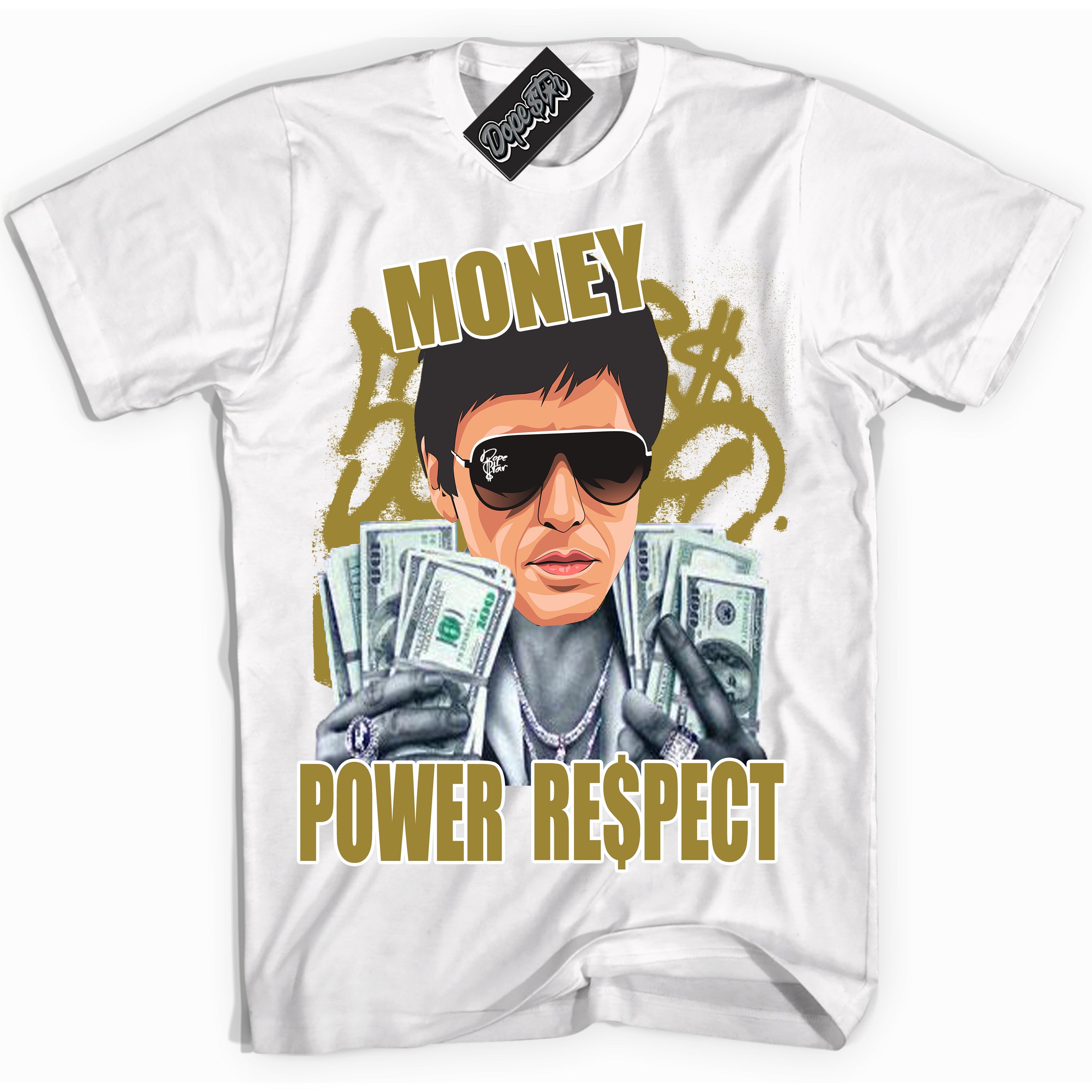 Cool White Shirt with “ Tony Montana ” design that perfectly matches Pacific Moss Dunks.
