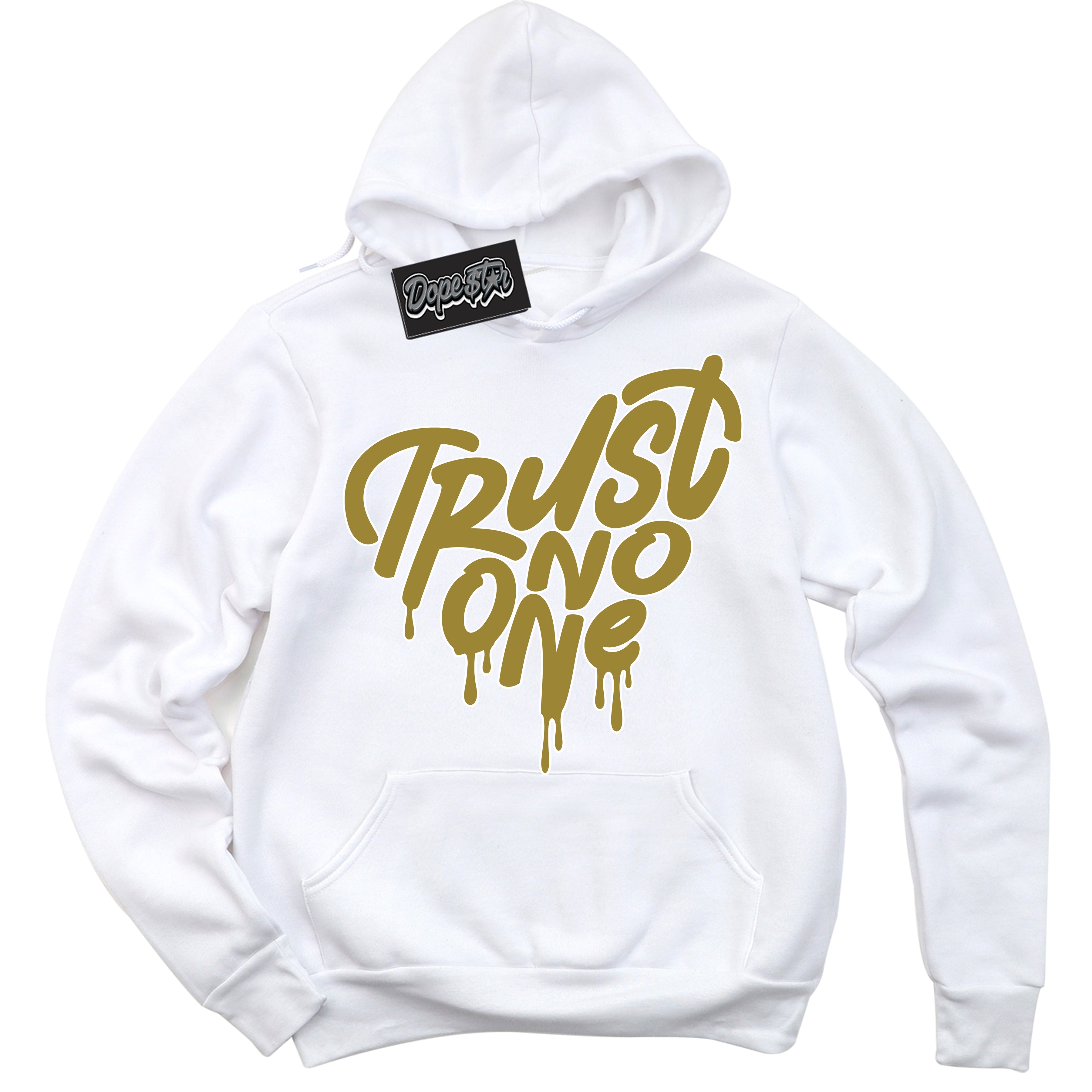 Cool White Hoodie with “ Trust No One Heart ”  design that Perfectly Matches Pacific Moss Dunks.
