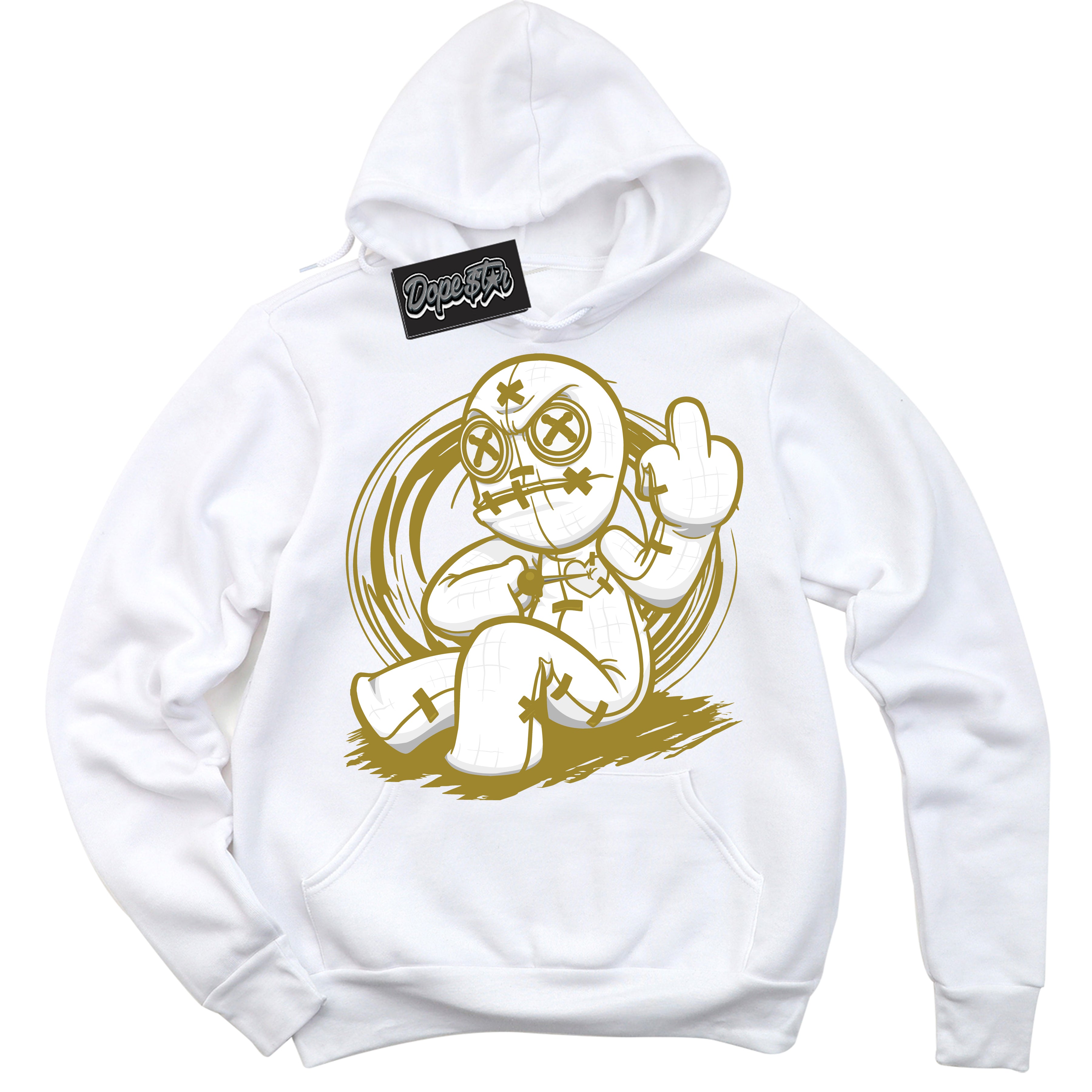 Cool White Hoodie with “ Voodoo Doll ”  design that Perfectly Matches Pacific Moss Dunks.
