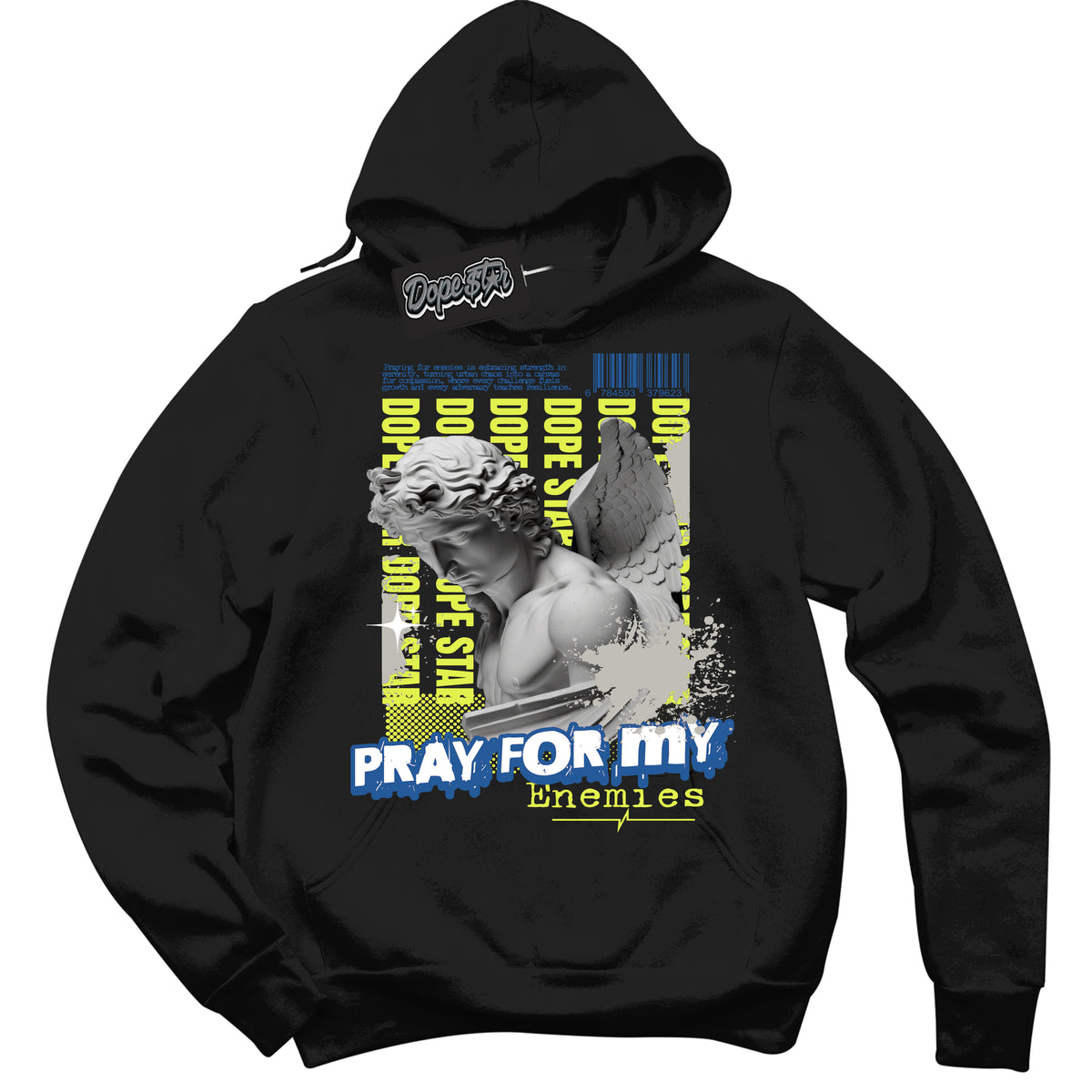 Cool Black Hoodie with “ Pray Enemies ”  design that Perfectly Matches '86 Air Max Day 1s  Sneakers.
