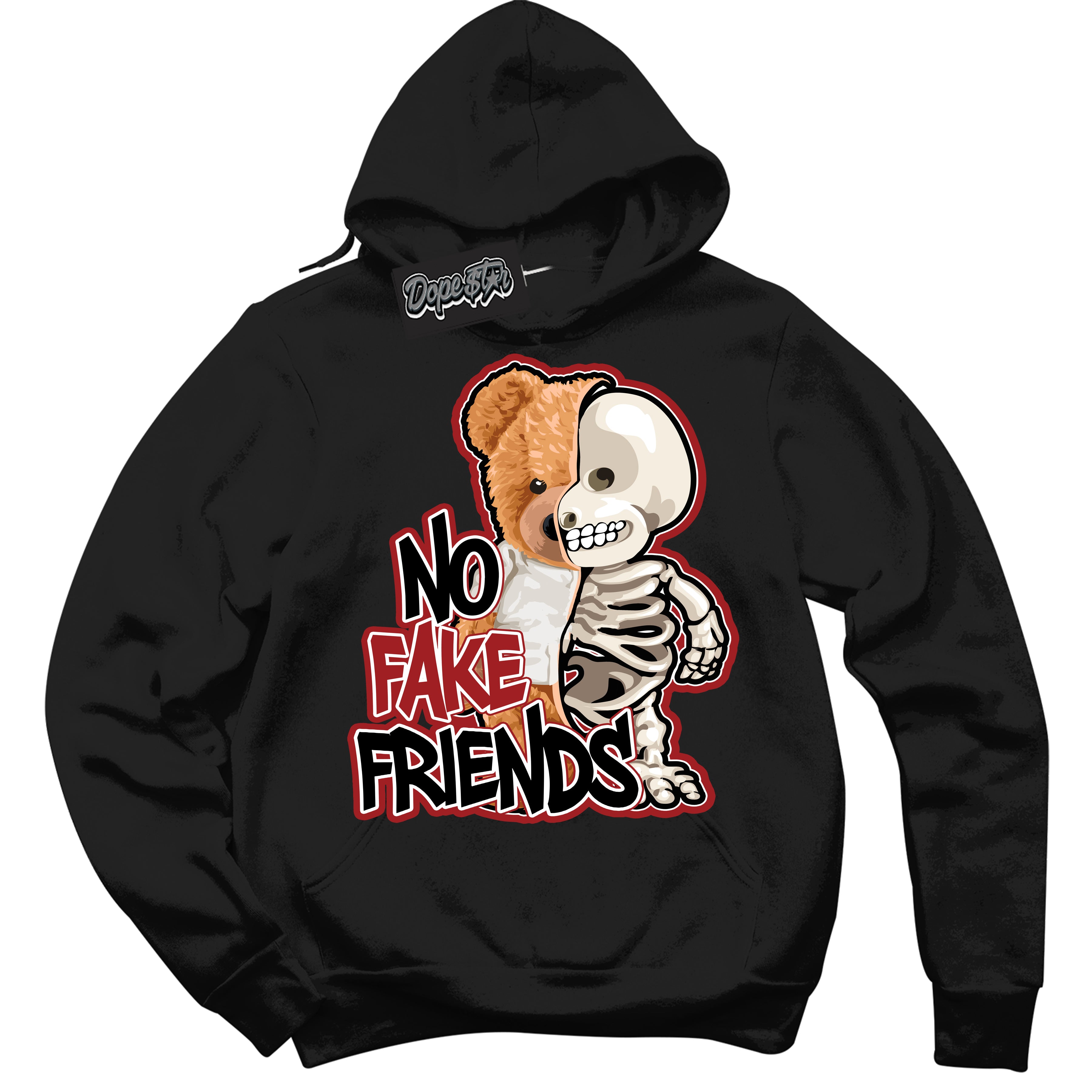 Cool Black Hoodie With “ No Fake Friends “ Design That Perfectly Matches Lost And Found 1s Sneakers