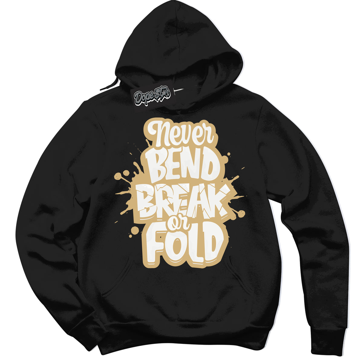 Jordan MVP White Metallic Gold ‘Never Bend Break Or Fold’ – Black Streetwear Hoodie | Sneaker Matching sweatshirt for Jordan MVP White Metallic Gold | Men's and Women's Streetwear Graphic Hoodie by Sneaker Shirts Outlet