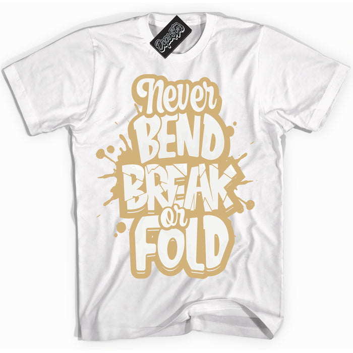 Jordan MVP White Metallic Gold ‘Never Bend Break Or Fold’ – White Streetwear T-Shirt | Sneaker Matching shirt for Jordan MVP White Metallic Gold | Men's and Women's Streetwear Graphic Tee by Sneaker Shirts Outlet.
