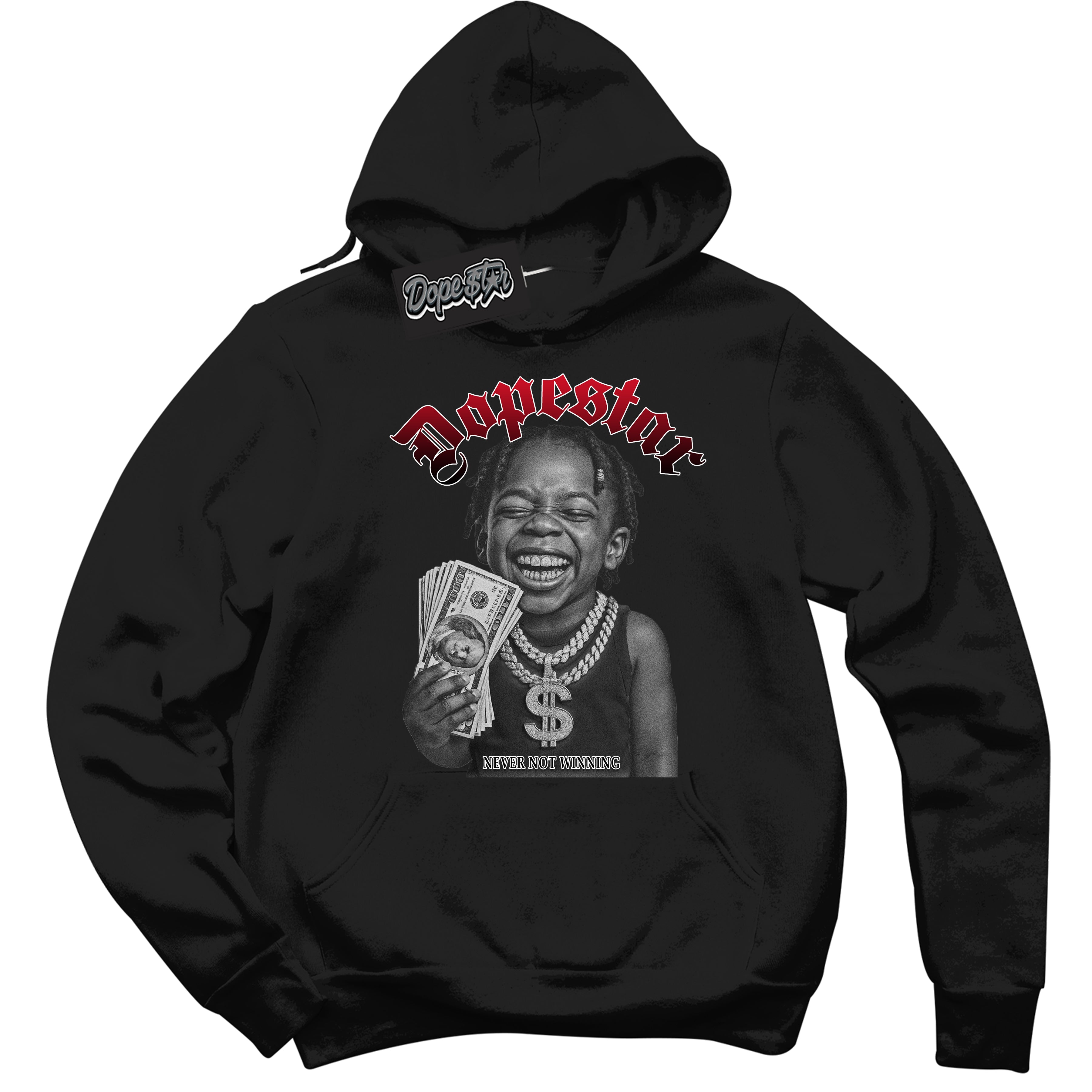 Black “Never Not Winning” Hoodie by Dope Star Brand®, styled to match Black Toe 1s sneakers
