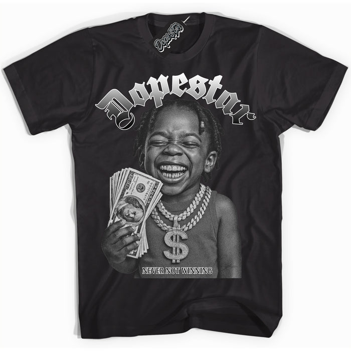 Black “Never Not Winning” T-shirt by Dope Star Brand®, styled to match Shadow 1s sneakers