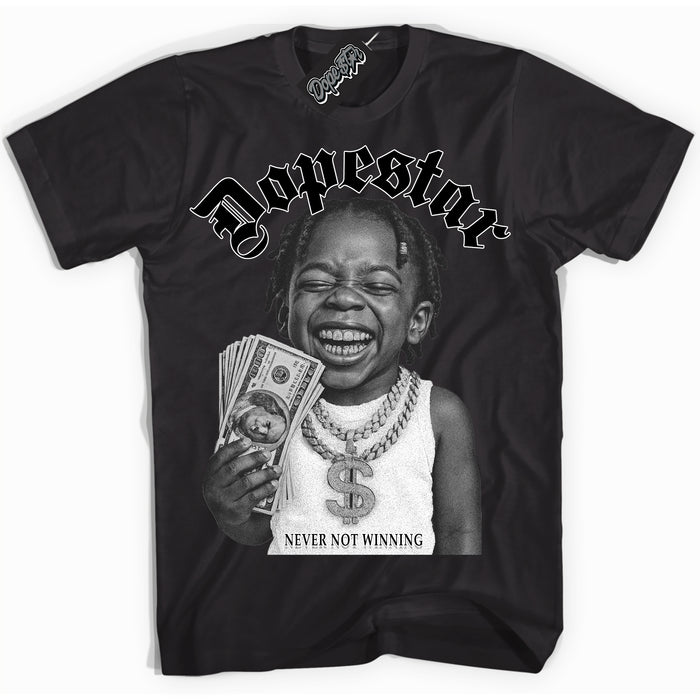 Black “Never Not Winning” T-shirt by Dope Star Brand®, styled to match Panda Dunk sneakers
