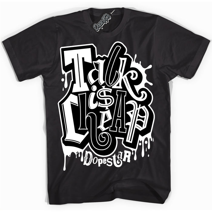 Cool Black Shirt with “ Talk Is Cheap” design that perfectly matches Terror Squad Blackout 1s Sneakers.