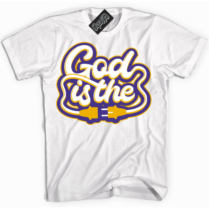 Cool White Shirt with “God Is The” design that perfectly matches the Air Force 1 QS Kobe Lakers Home Sneakers.