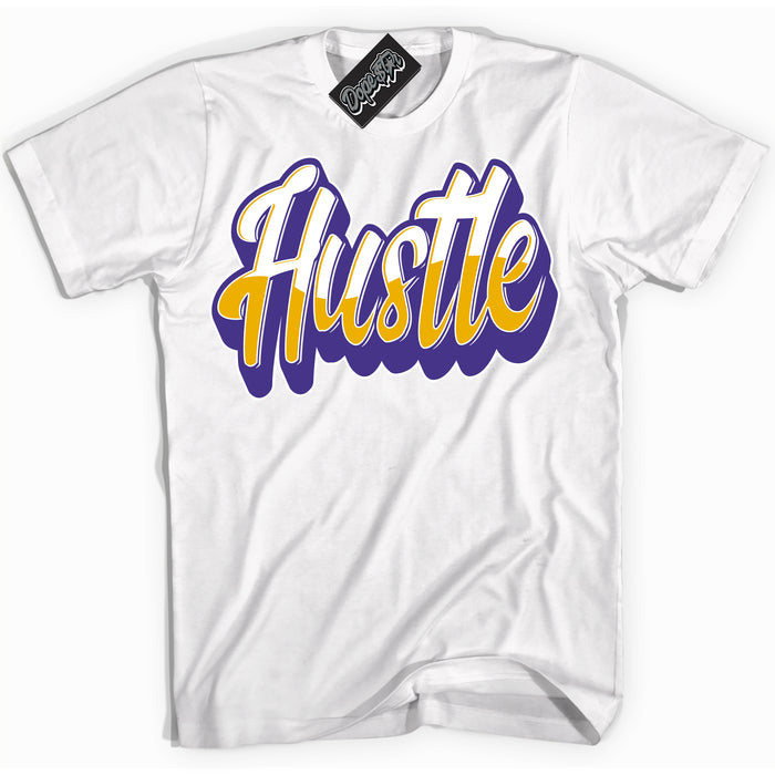 Cool White Shirt with “Hustle” design that perfectly matches the Air Force 1 QS Kobe Lakers Home Sneakers.
