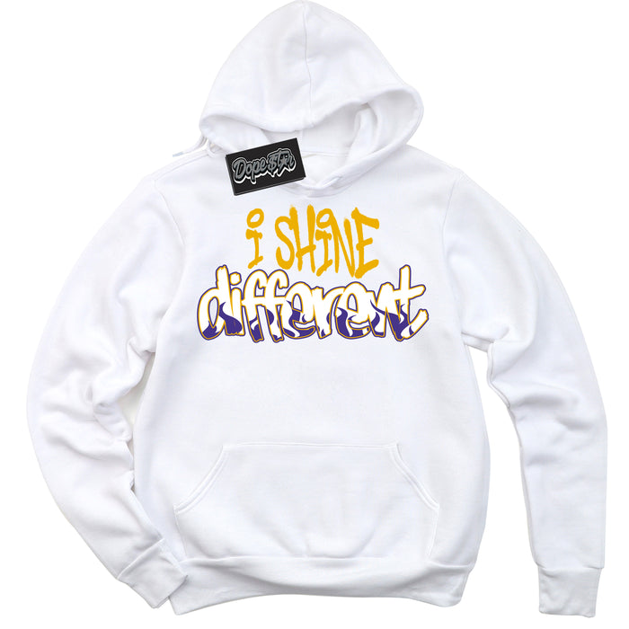 Cool White Hoodie with “I Shine Different” design that Perfectly Matches Air Force 1 QS Kobe Lakers Home Sneakers.