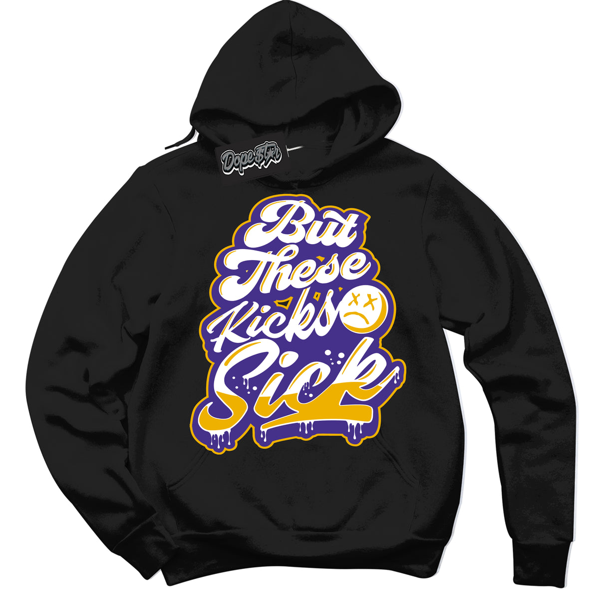 Cool Black Hoodie with “Kick Sick” design that Perfectly Matches Air Force 1 QS Kobe Lakers Home Sneakers.