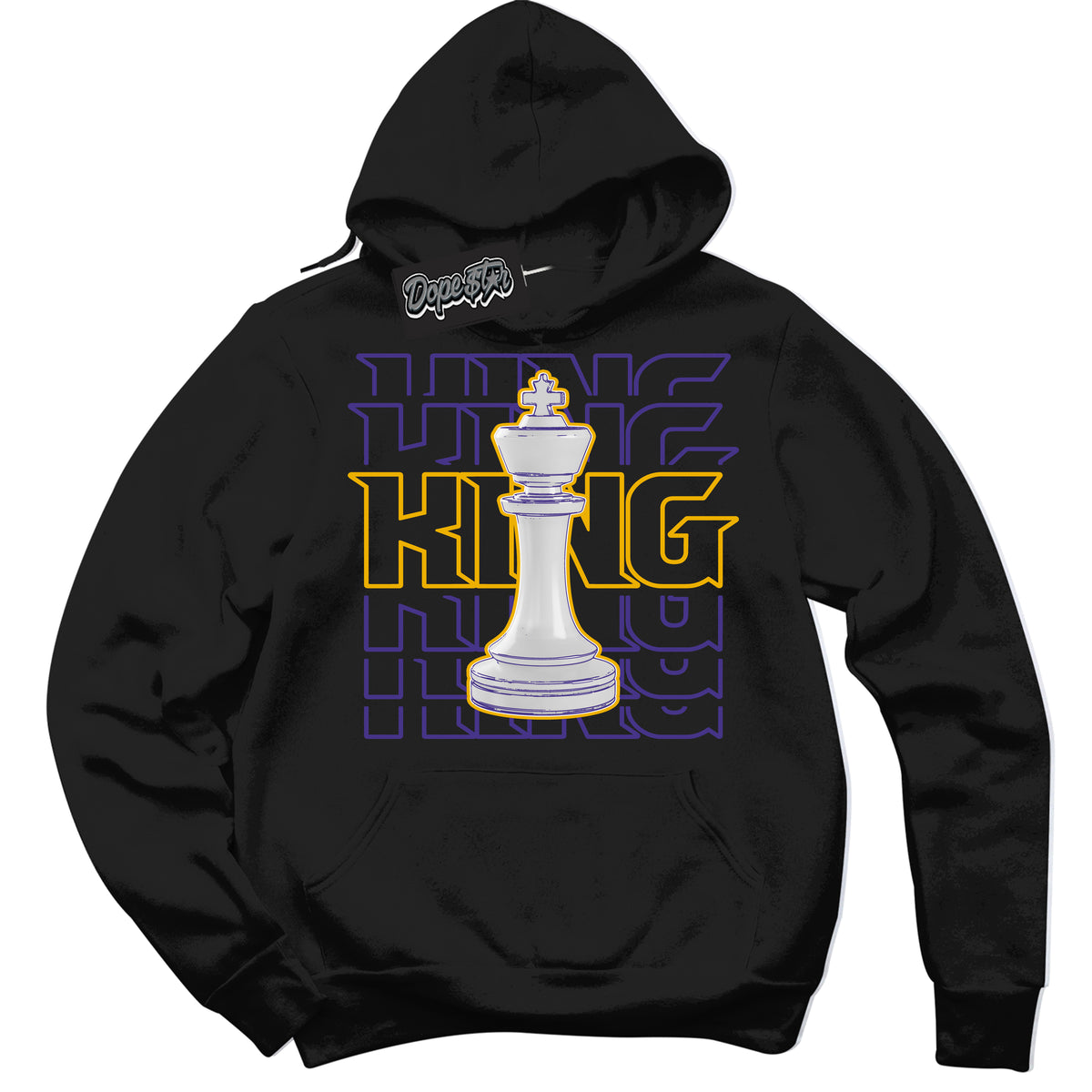 Cool Black Hoodie with “King Chess” design that Perfectly Matches Air Force 1 QS Kobe Lakers Home Sneakers.