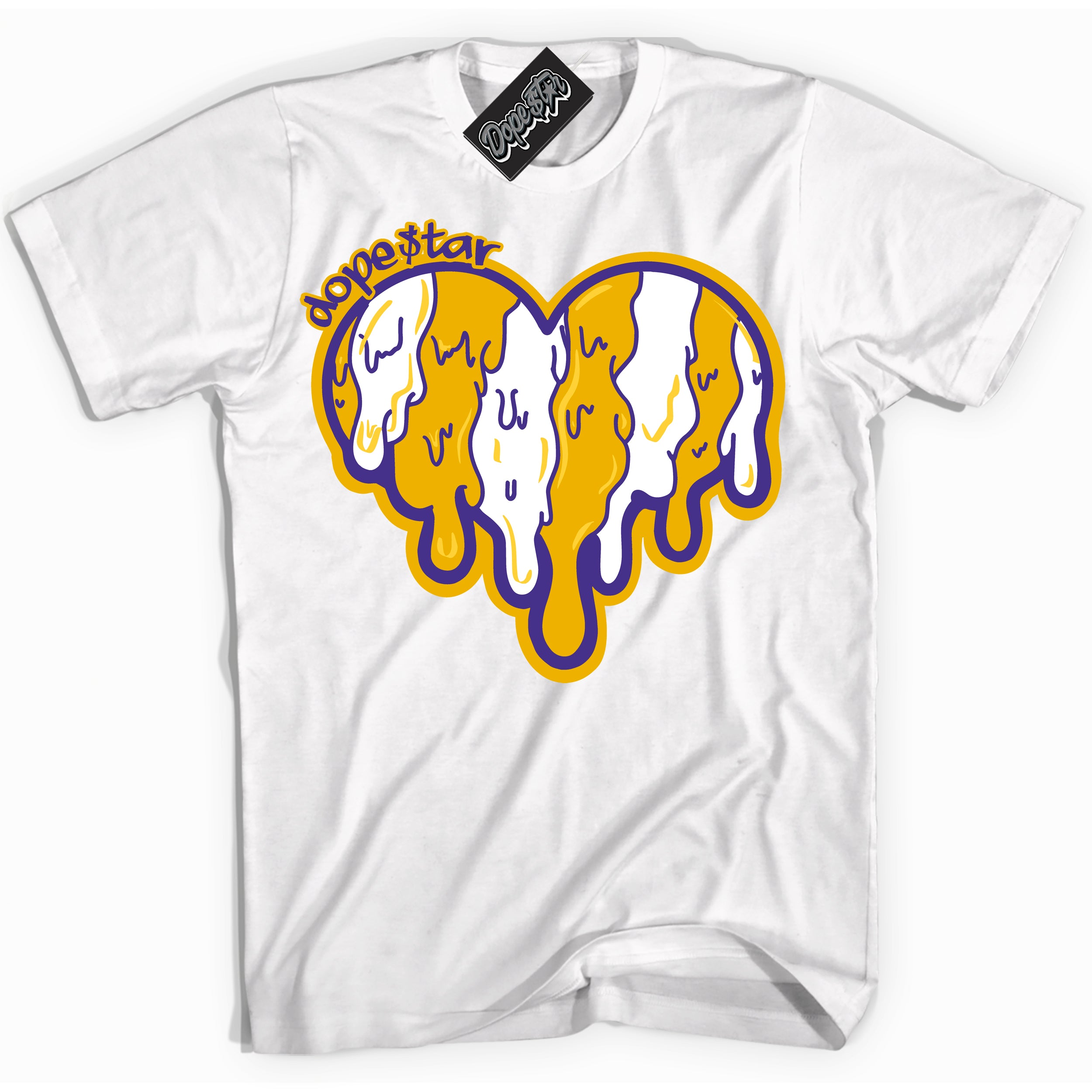 Cool White Shirt with “Melting Heart” design that perfectly matches the Air Force 1 QS Kobe Lakers Home Sneakers.
